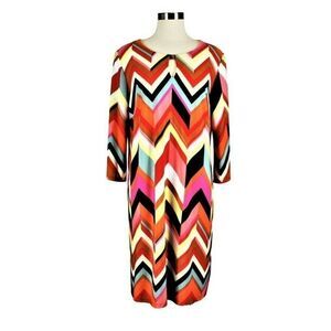 Dress A-Line 3/4 Bell Sleeve Chevron Stripe Multicolor Knee Length Women's Large